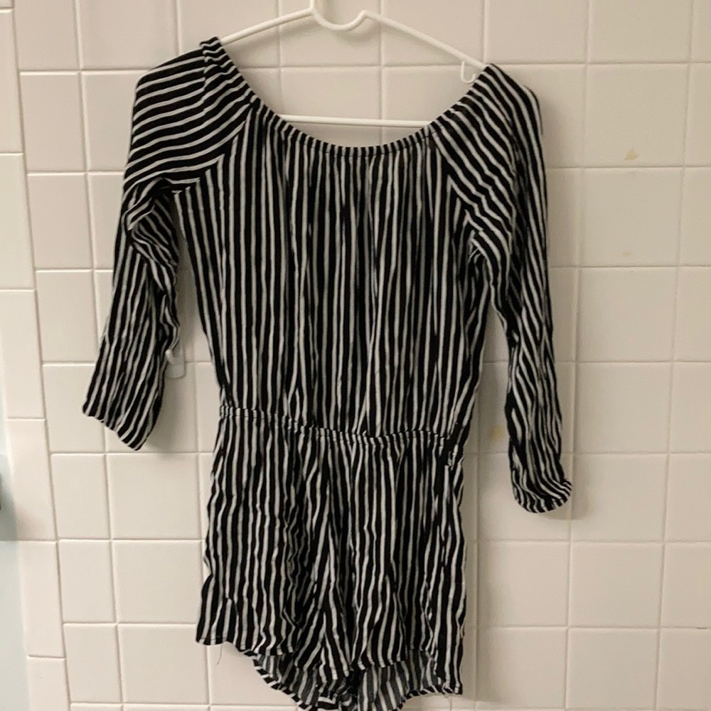 Striped off the shoulder romper